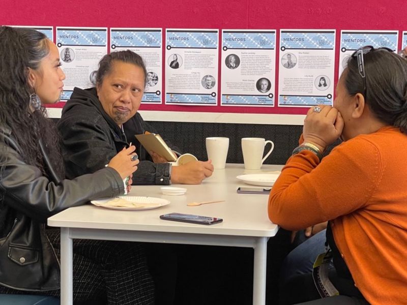 HineAio, Mana, Whare and Doreen catching up before diving back into their mahi.