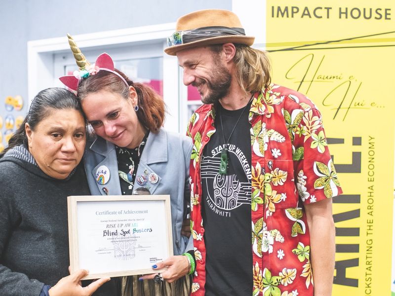 Team Blindspot Busters winning their second award. Photo credit [@MarkisaStudios](https://www.instagram.com/markisastudios/).